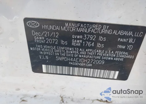 2013 Hyundai Elantra Gls из США, поврежденный, VIN 5NPDH4AEXDH272009